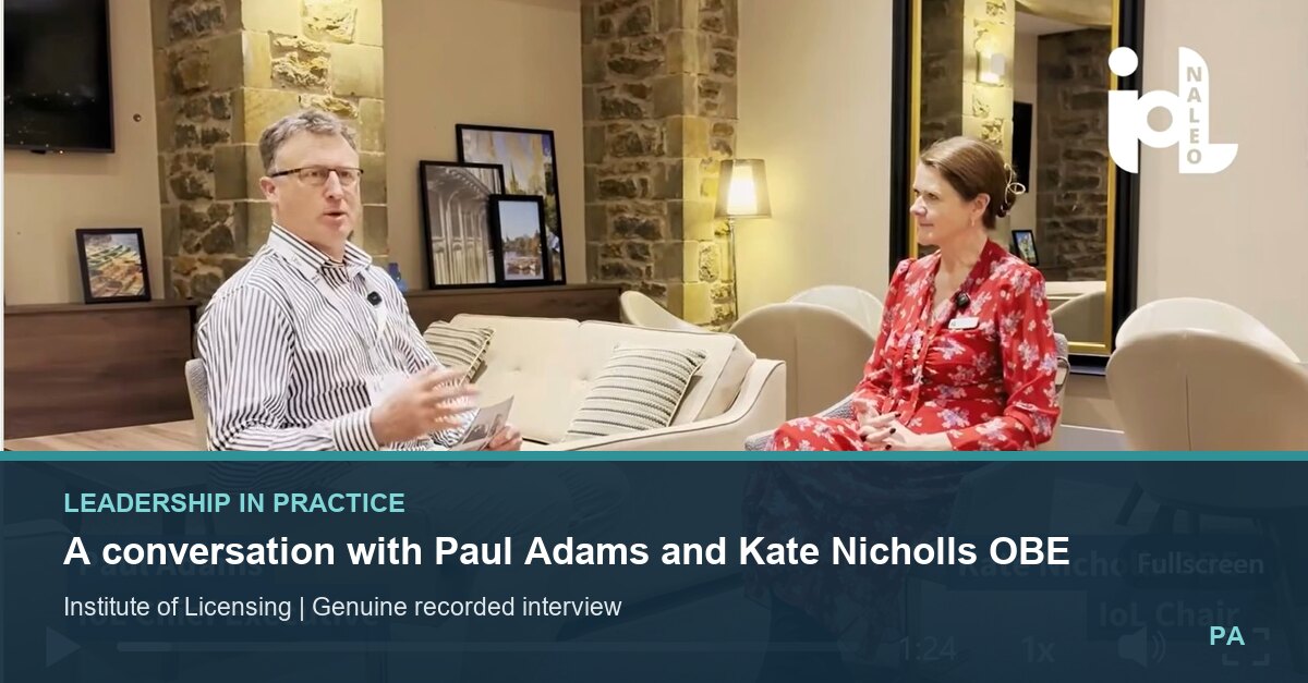 Paul Adams discussing leadership with Kate Nicholls OBE
